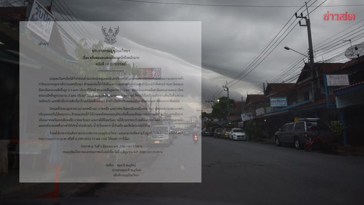 กรมอุตุฯ ประกาศฉบับ12 มรสุมถล่ม ฝนตกหนักมาก เสี่ยงน้ำท่วมฉับพลัน